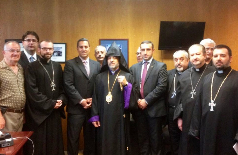 H.E. Archbishop Derderian along with community leaders with Assemblymember Gatto (D-Los Angeles).