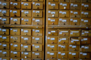 Old-fashioned library catalog card system for books published between 1512-1920 at the National Library of Armenia