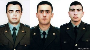 The pilots Armenian military helicopter shot down near Nagorno-Karabakh on November 12, 2014: Major Sergey Sahakian (L), Lieutenant Azat Sahakian, Senior Lieutenant Sargis Nazarian.