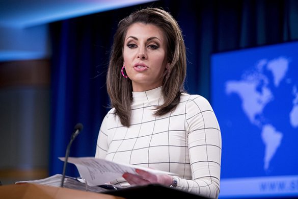 State Department spokesperson Morgan Ortagus speaks at a news conference at the State Department in Washington, Monday, June 17, 2019. (AP Photo/Andrew Harnik)