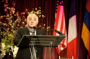 Charles Aznavour addresses guests at the gala. (photo credit: Kyle Gustafson)