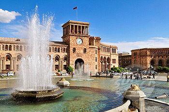 water fountain, Republic Square at downtown Yerevan, Jerewan, Armenia, Asia