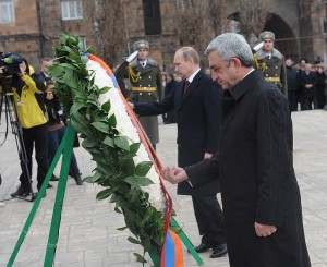 President Vladimir Putin together with President Serzh Sarkisian visiting the Tsitsernakaber Genocide3 Memorial.