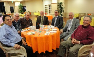 Secretary Harry Sarafian joins Ararat Home Trustees at their monthly dinner meeting From left to right: Ron Nazeley, Dr. Roy Martinian, Shahe Boyadjian, Joseph Kanimian, Dr. Sarafian, Peter Darakjian, Armen Hampar 