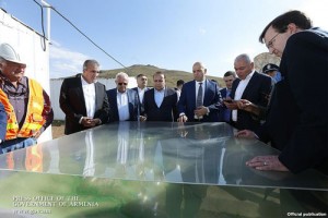 Prime Minister Hovik Abrahamian (fourth from left) and U.S. Ambassador Richard Mills (R) visit the Amulsar gold deposit