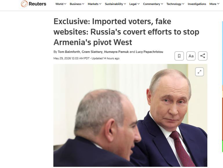 Reuters: Russia Allegedly Plans to Fly 100,000 Armenian Voters to Armenia to Vote Against Pashinyan